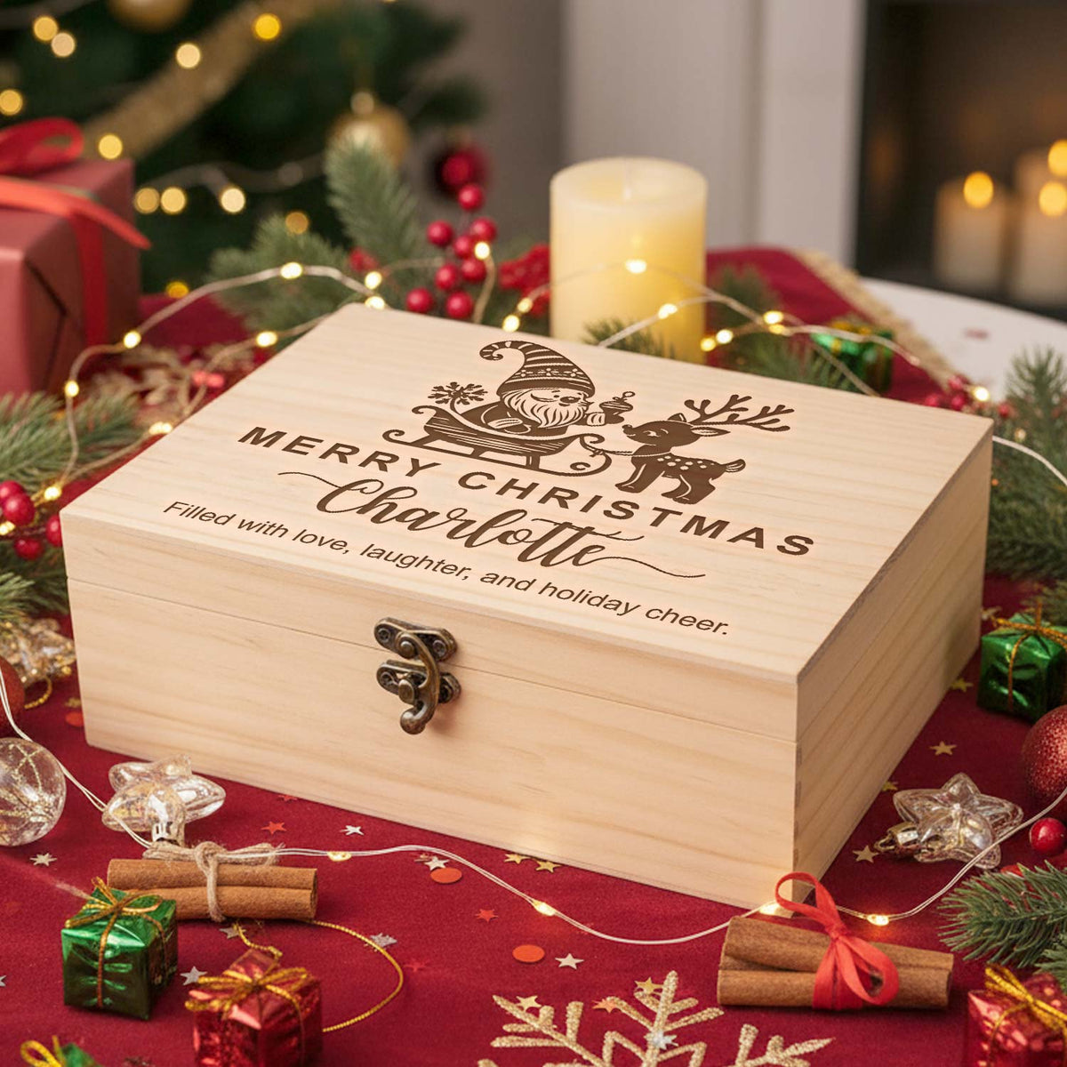 Personalized Funny Christmas Eve Wooden Box, Pine Christmas