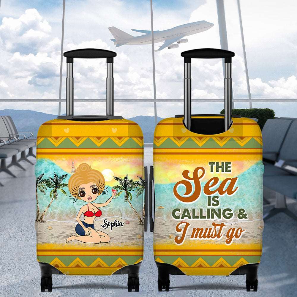 Personalized The Sea Is Calling And I Must Go Luggage Cover, Gift For Her