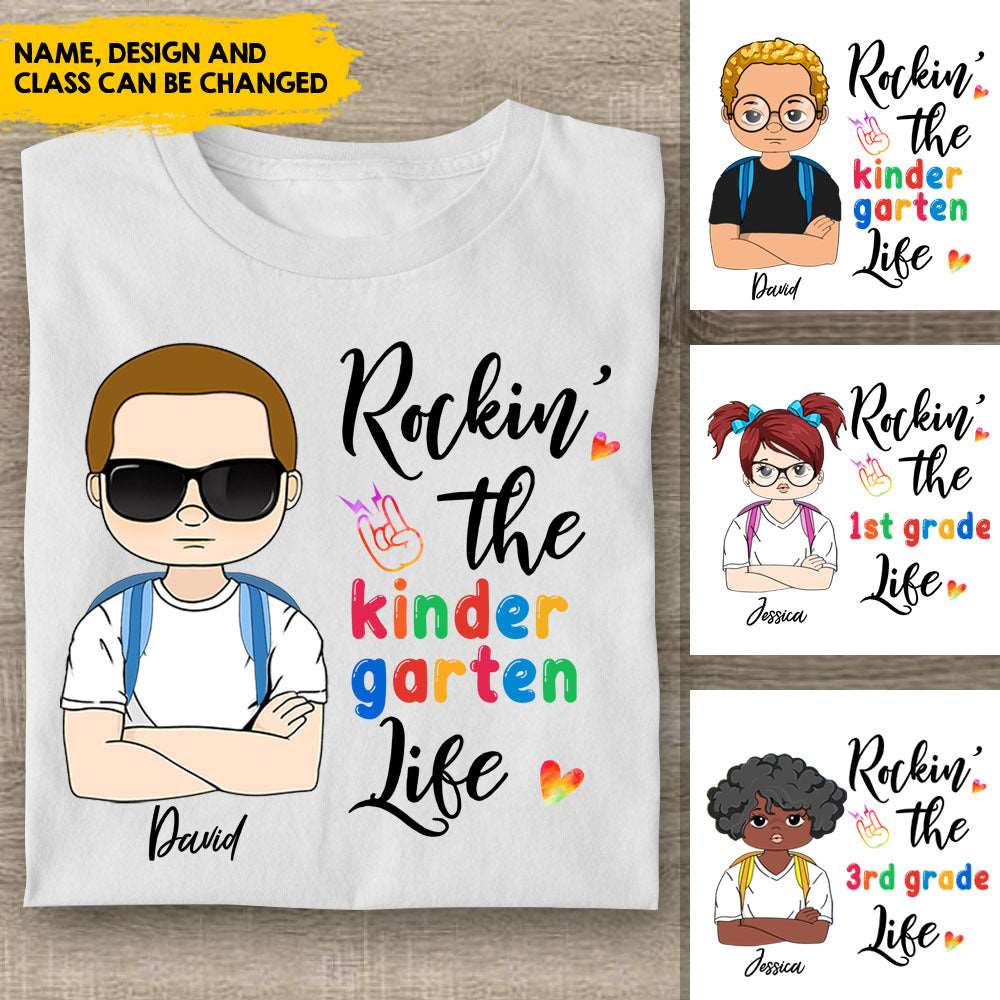 Rockin The Kindergarten Life Custom Kid Tshirt, Funny Gift For Kids On Back To School Day CustomCat