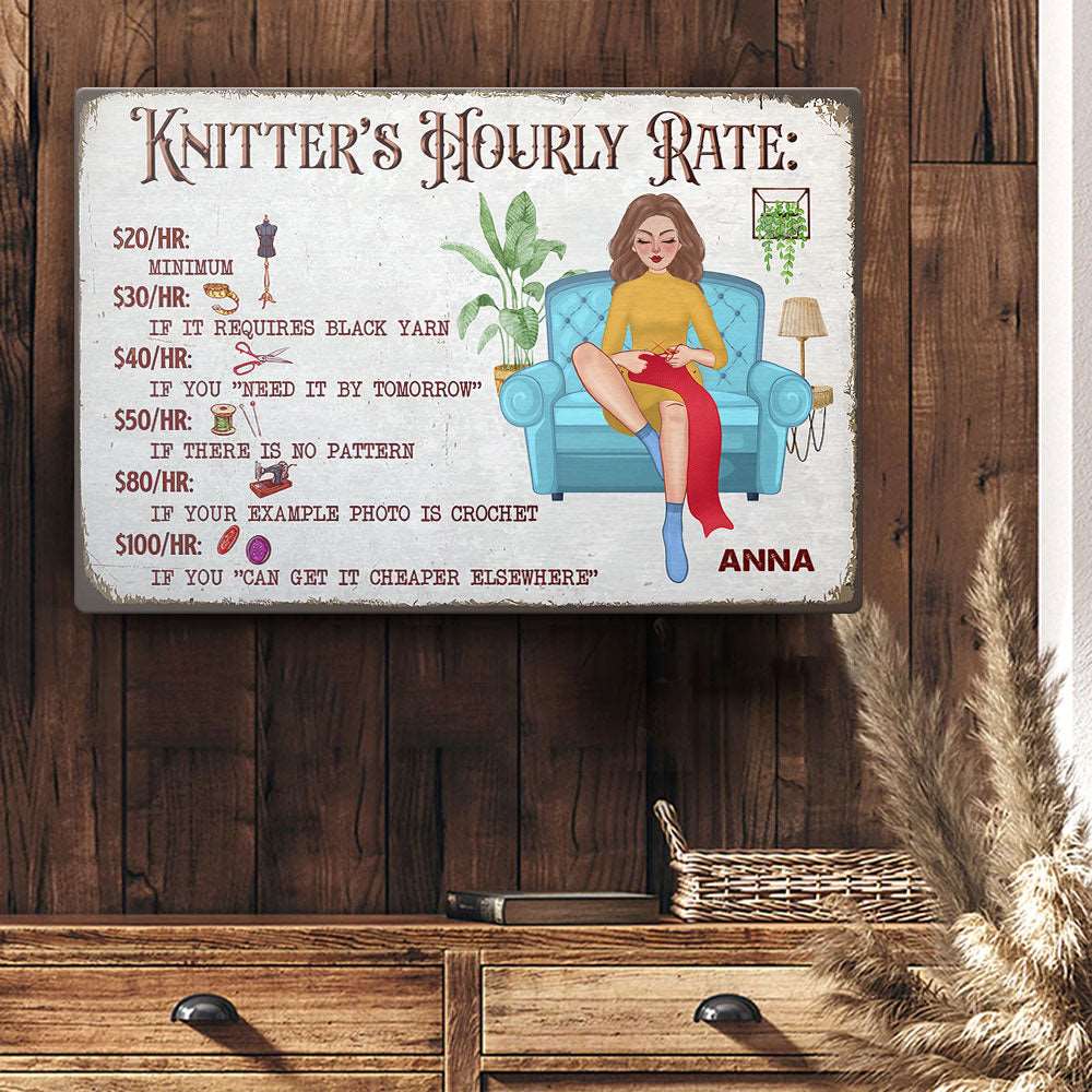 Personalized Crochet And Knitting Hourly Rate Metal Sign Metal Sign, Gift for Crochet & Knitting Lovers