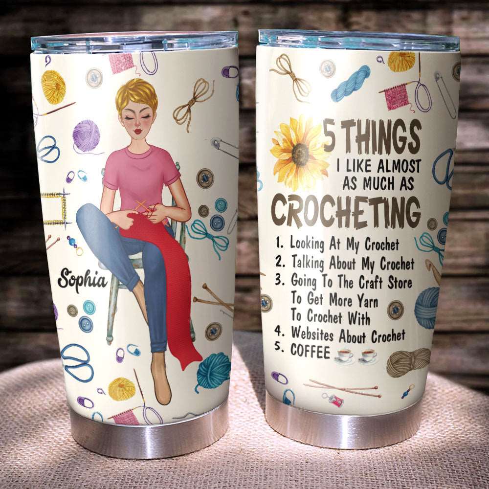 Personalized Crocheting Girl Tumbler, Gift For Crocheters