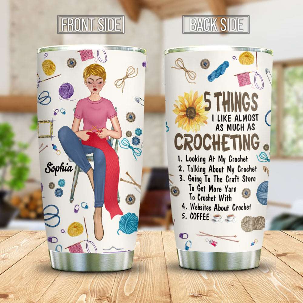 Personalized Crocheting Girl Tumbler, Gift For Crocheters