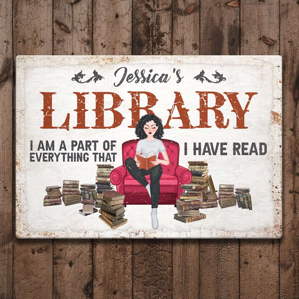 Personalized Book Lover Reading Girl Library Metal Sign, Gift For Her