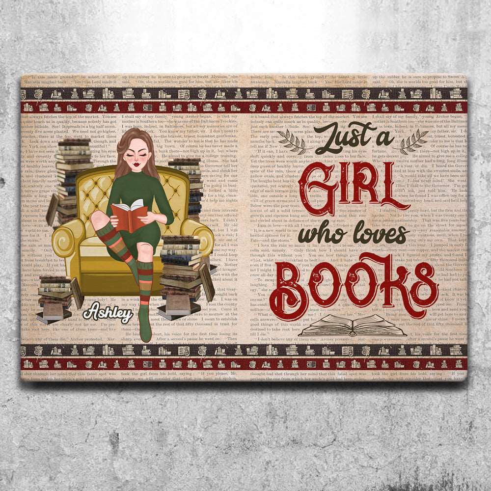Personalized Just A Girl Who Loves Books Metal Sign, Gift For Reading Girl
