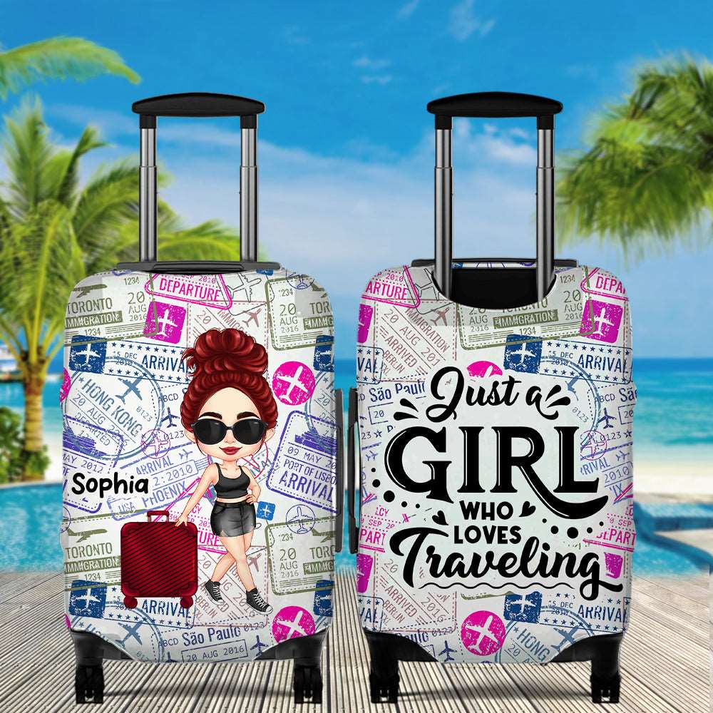 Personalized Just A Girl Who Loves Traveling Luggage Cover, Gift For Travel Lover