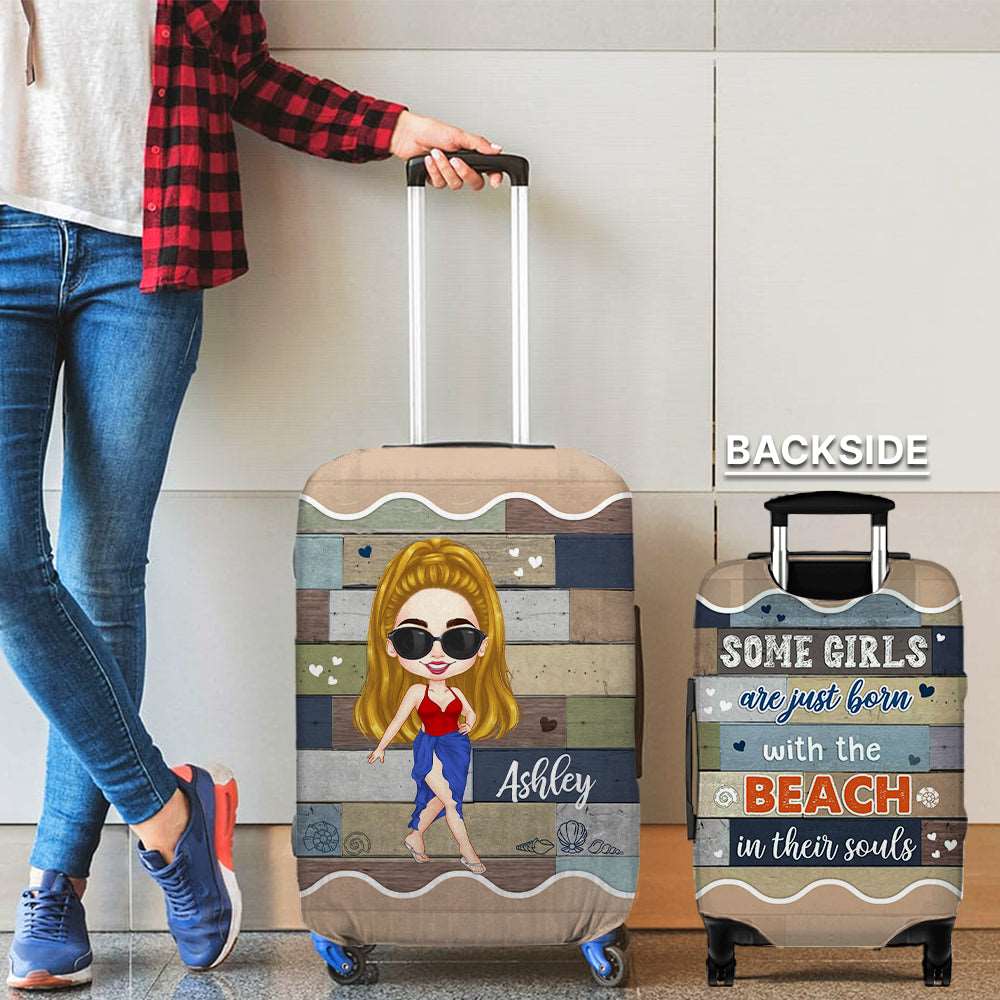 Personalized Some Girls Are Born With Beach In Souls Luggage Cover, Gift For Her