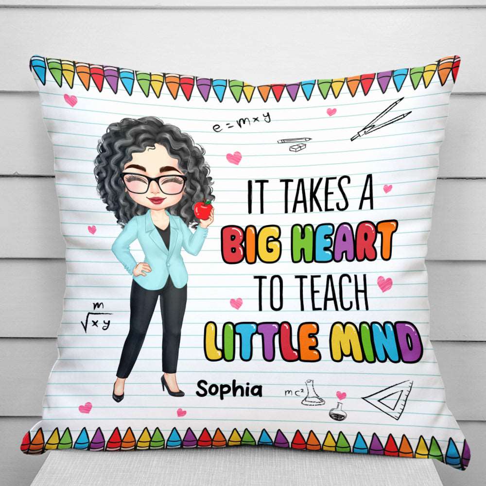 Personalized It Takes A Big Heart Teacher Pillow, Gift For Teacher