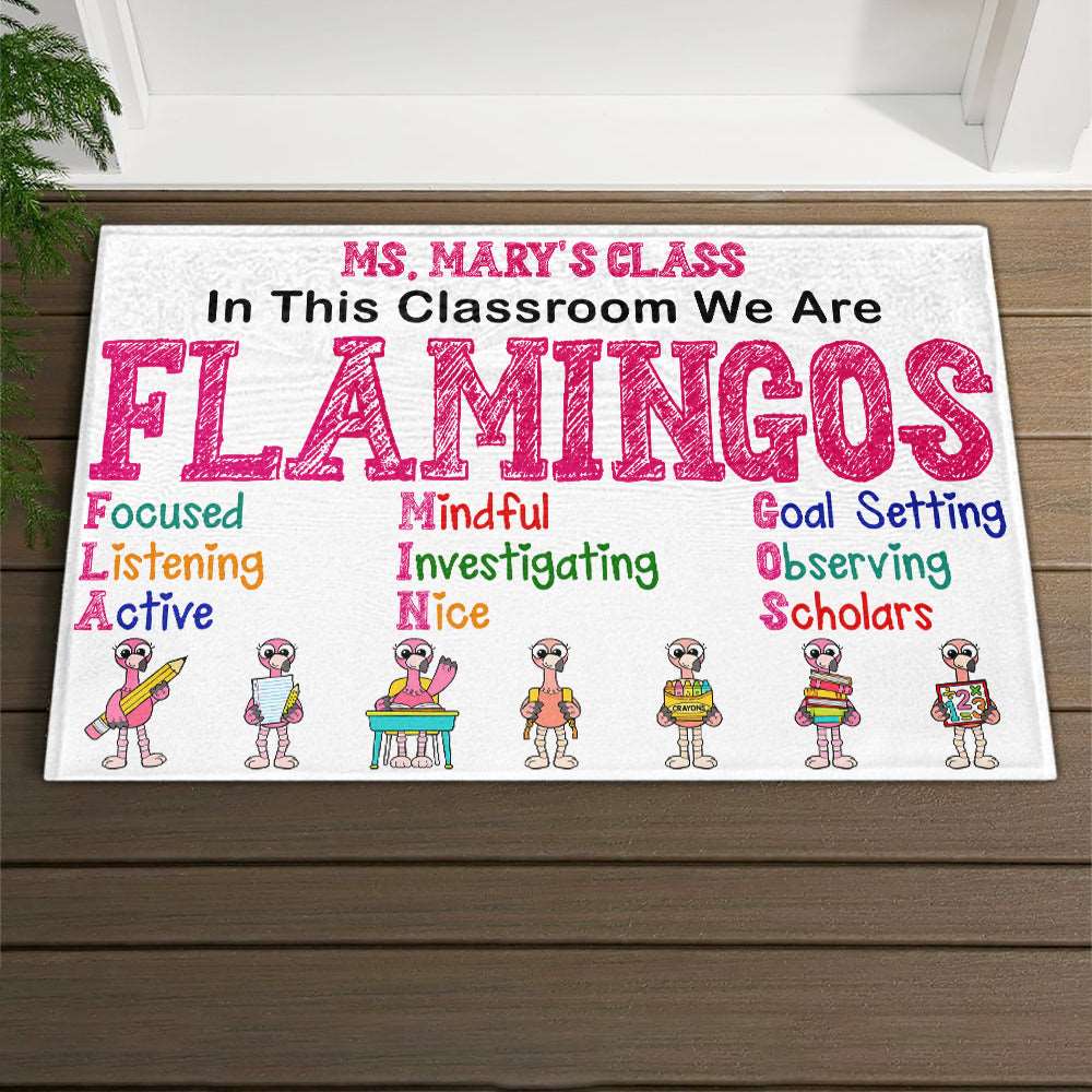 Personalized Teacher In This Classroom Cute Flamingos Doormat