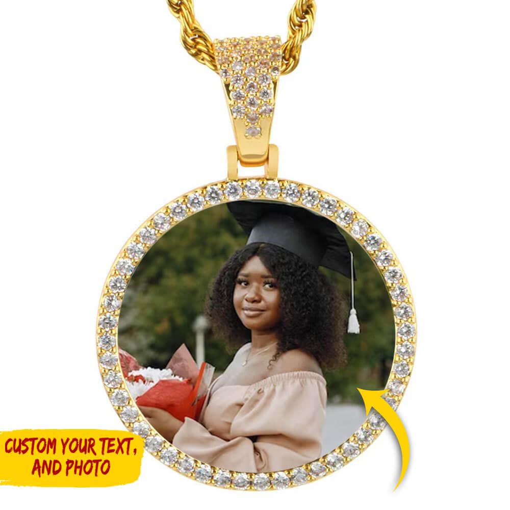 Circular Personalized Photo Name Pendant Necklace，Graduation Gift - Extrabily
