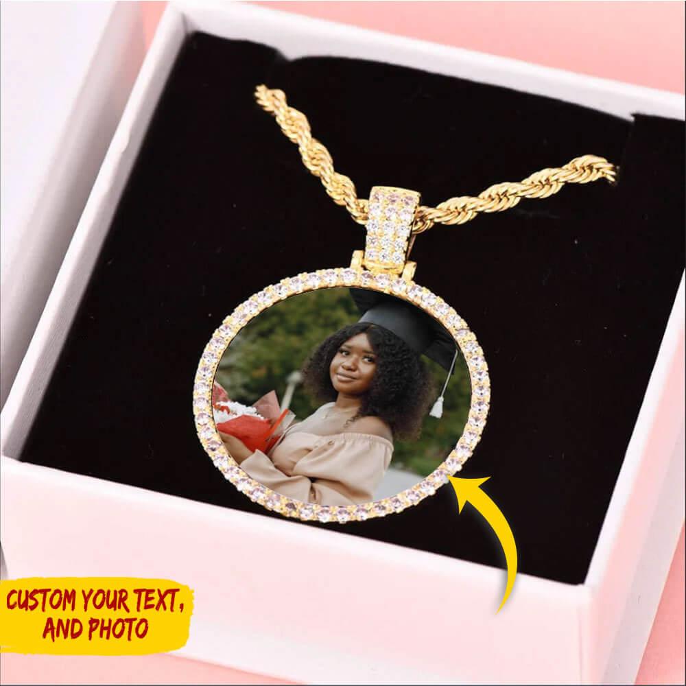Circular Personalized Photo Name Pendant Necklace，Graduation Gift - Extrabily