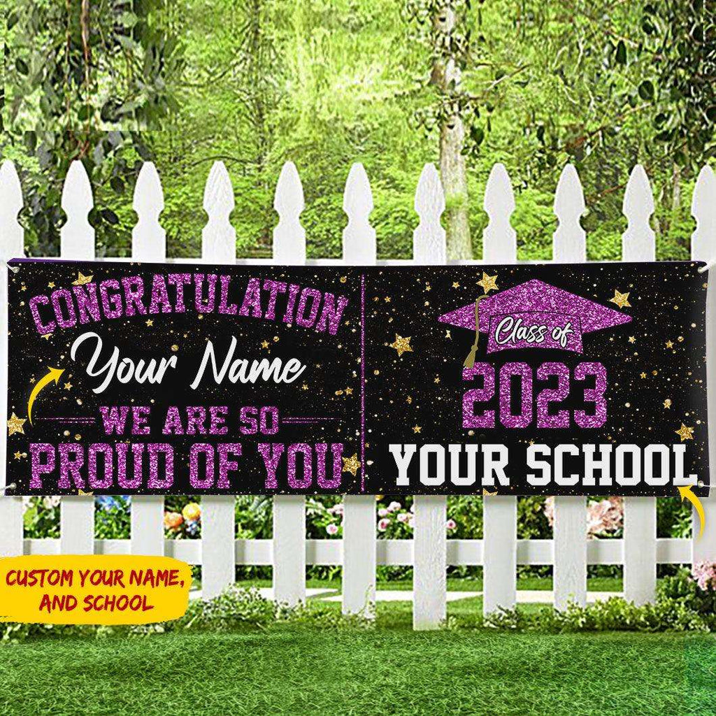 Congrats Class of 2023 Banner With Custom Name School Name, Graduation Gift - Extrabily