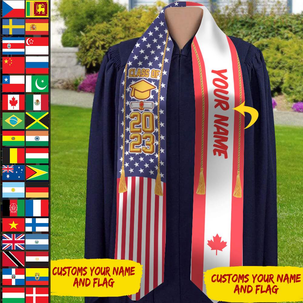 Country Flag Custom Name Class of 2023 Stoles Sash, Graduation Gift - Extrabily