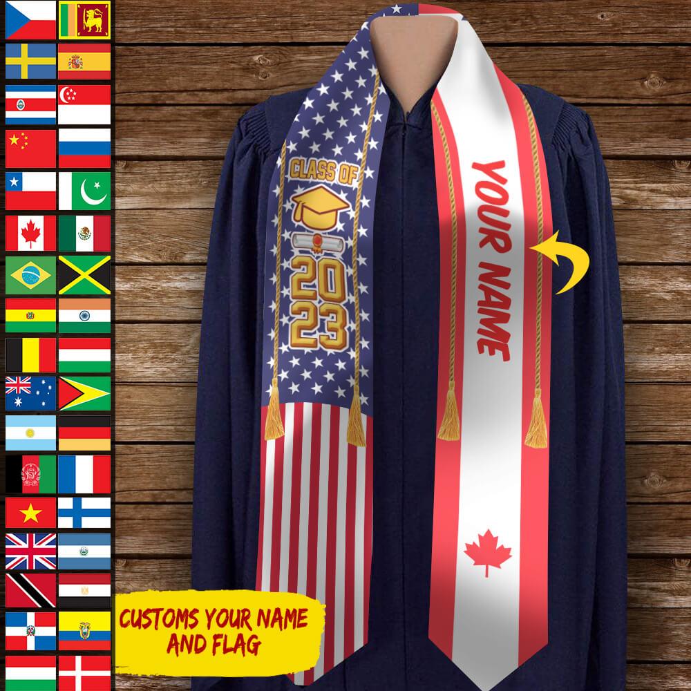 Country Flag Custom Name Class of 2023 Stoles Sash, Graduation Gift - Extrabily