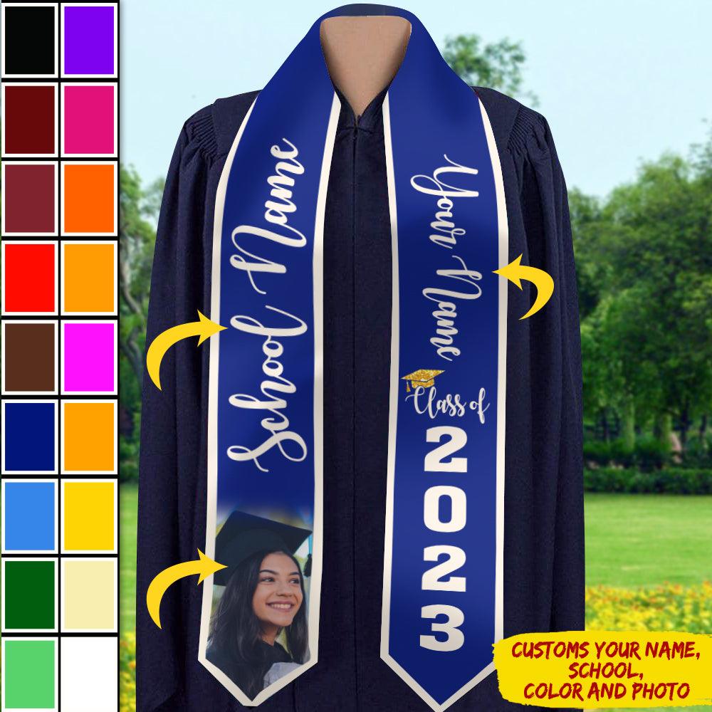 Custom Photo Name Class of 2023 Stoles Sash For Graduation Day - Extrabily