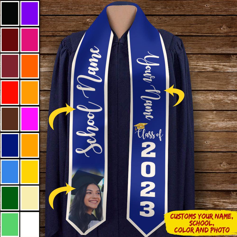 Custom Photo Name Class of 2023 Stoles Sash For Graduation Day - Extrabily