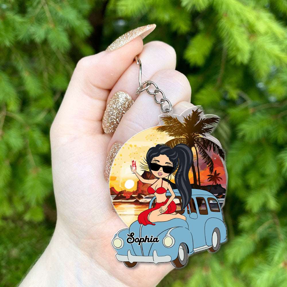 Personalized Summer Girl Beach Vacation Acrylic Keychain, Gift For Her