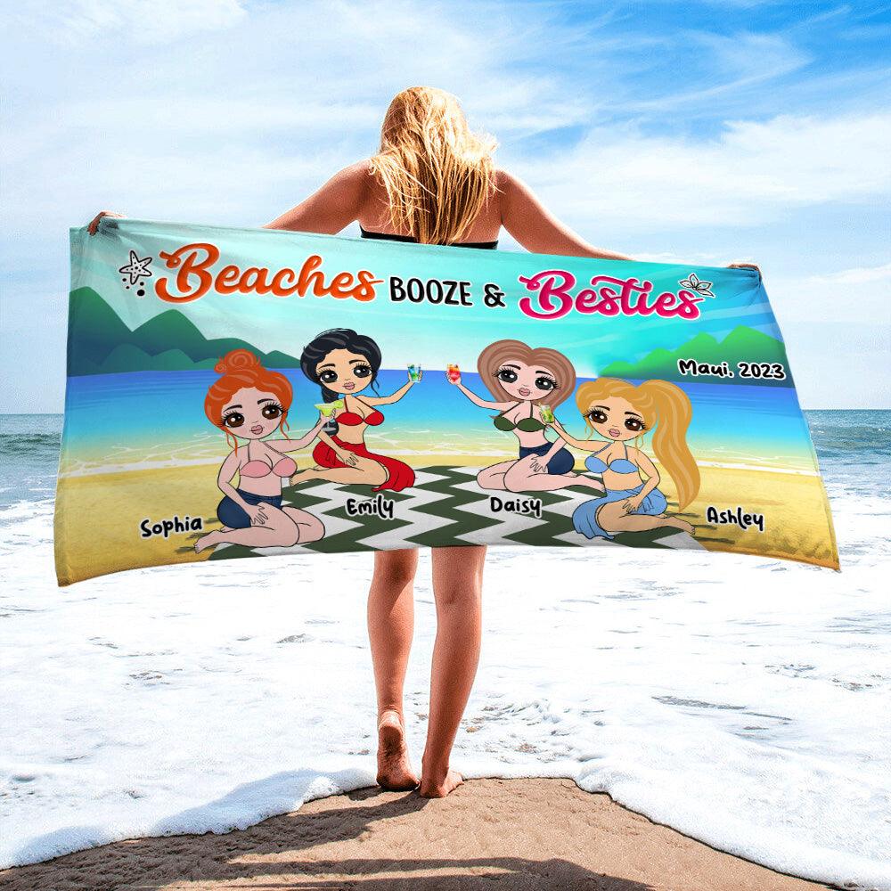 Personalized Beach Booze Besties Beach Towel , Gift For Beach Friends - Extrabily
