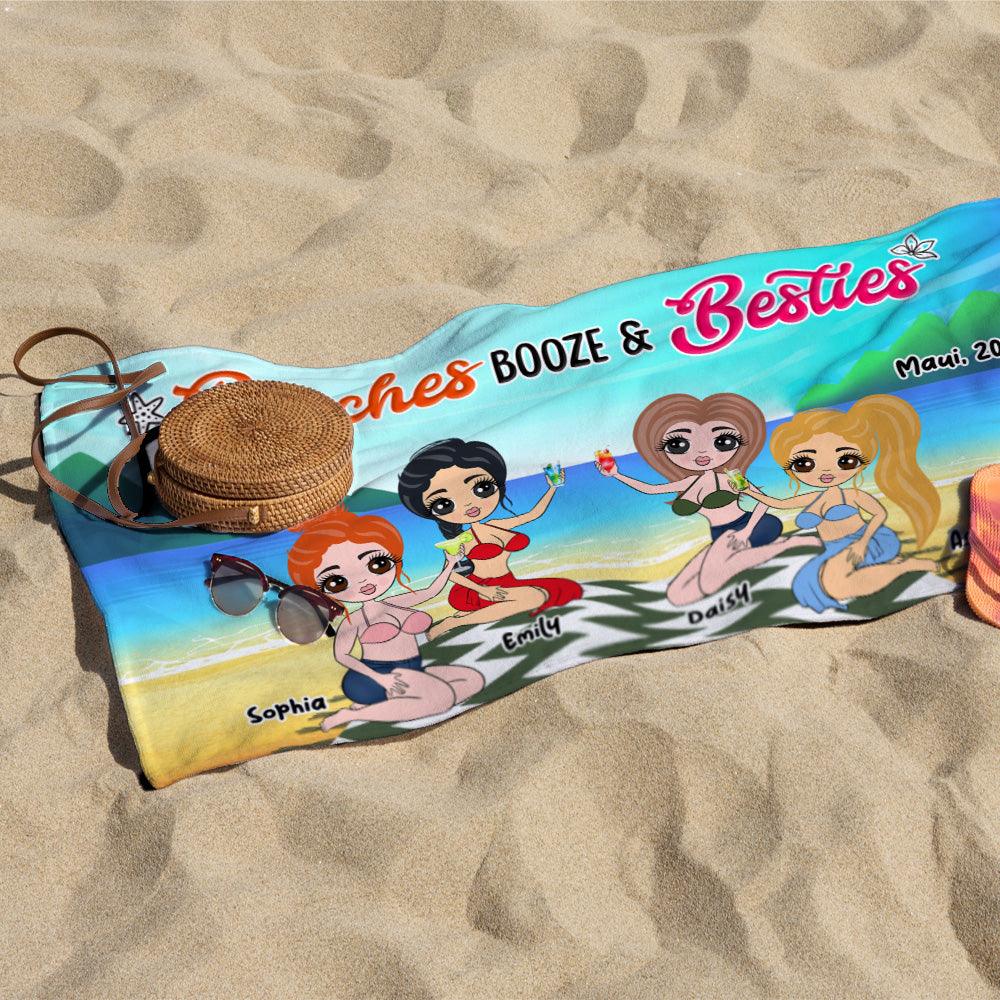 Personalized Beach Booze Besties Beach Towel , Gift For Beach Friends - Extrabily