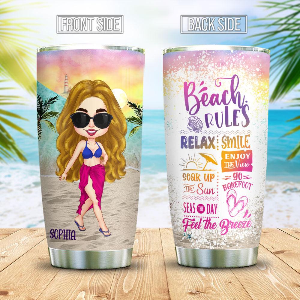 Personalized Beach Rules Summer Tumbler, Gift For Her - Extrabily