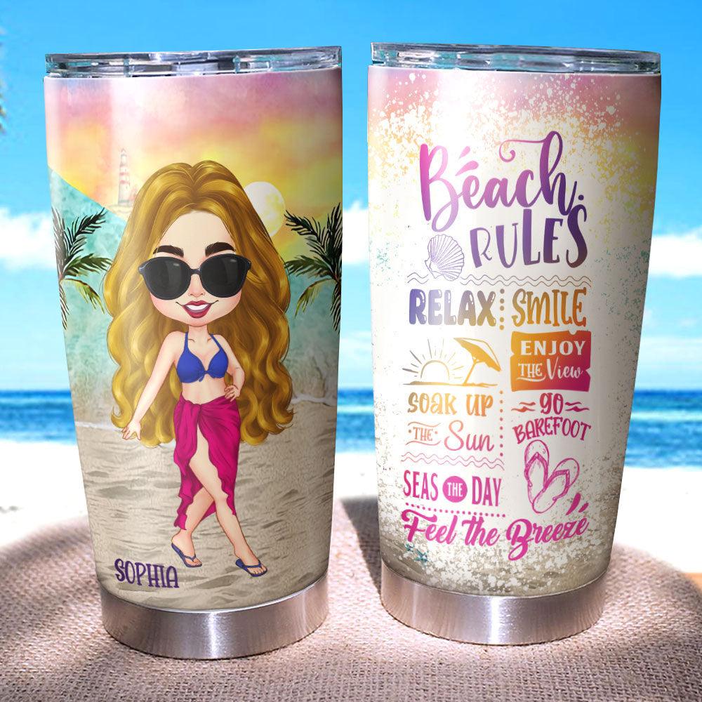 Personalized Beach Rules Summer Tumbler, Gift For Her - Extrabily
