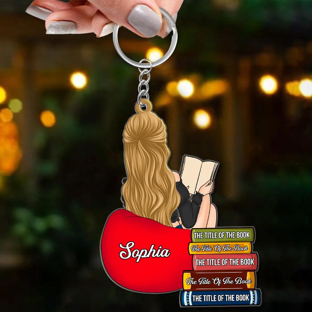 Reading Keychains Personalized Girl Reading Custom Book Name Acrylic Keychain, Gift For ...