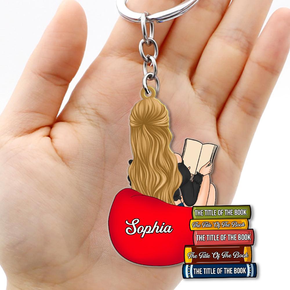 Personalized Girl Reading Custom Book Name Acrylic Keychain, Gift For Book Lovers - Extrabily