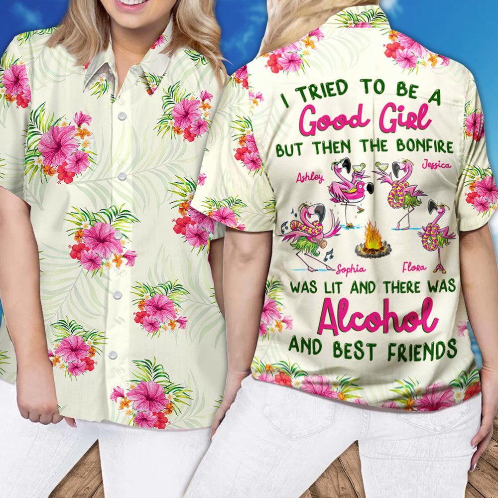 Personalized I Tried To Be Good Girl Flamingo Hawaiian Shirt, Gift For Her - Extrabily