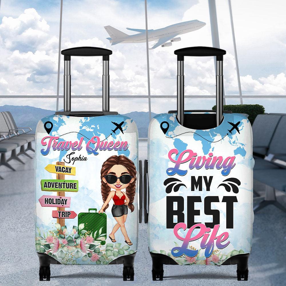 Personalized Living My Best Life Travel Girl Luggage Cover, Gift For Travel Lover - Extrabily