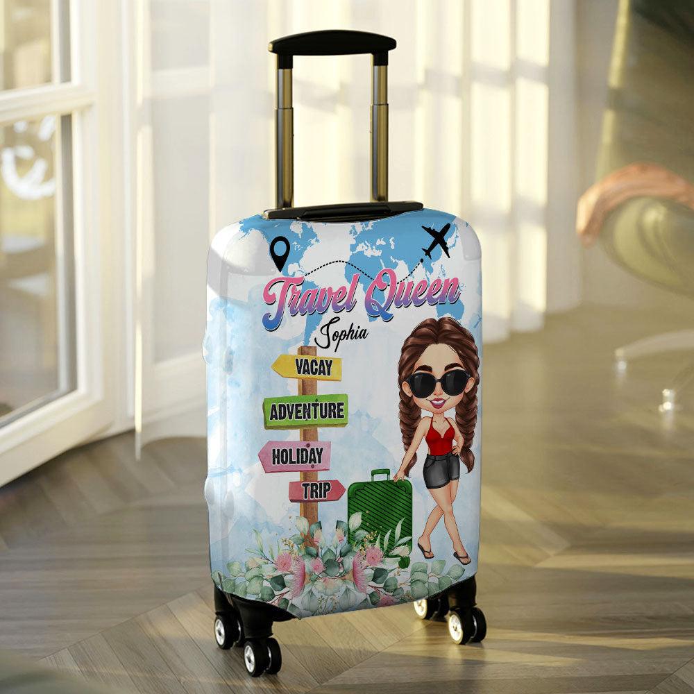 Personalized Living My Best Life Travel Girl Luggage Cover, Gift For Travel Lover - Extrabily