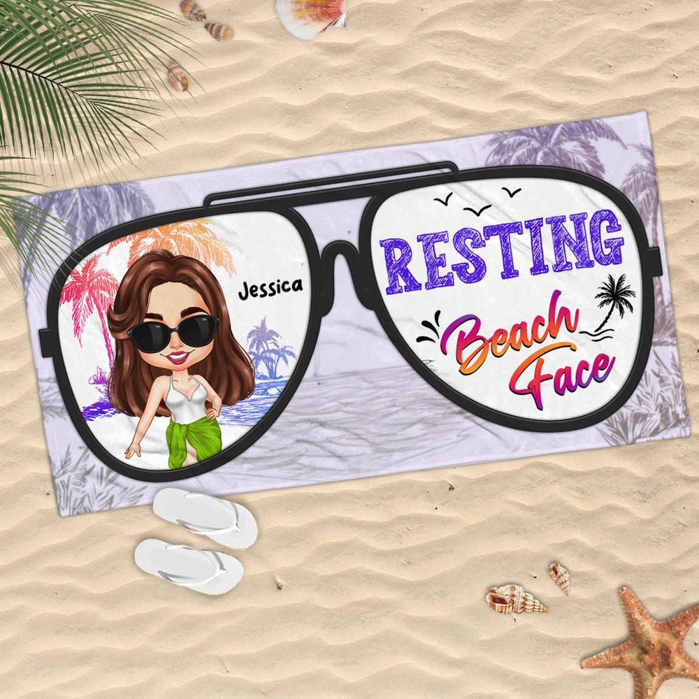 Personalized Resting Beach Face Beach Towel, Gift For Her - Extrabily
