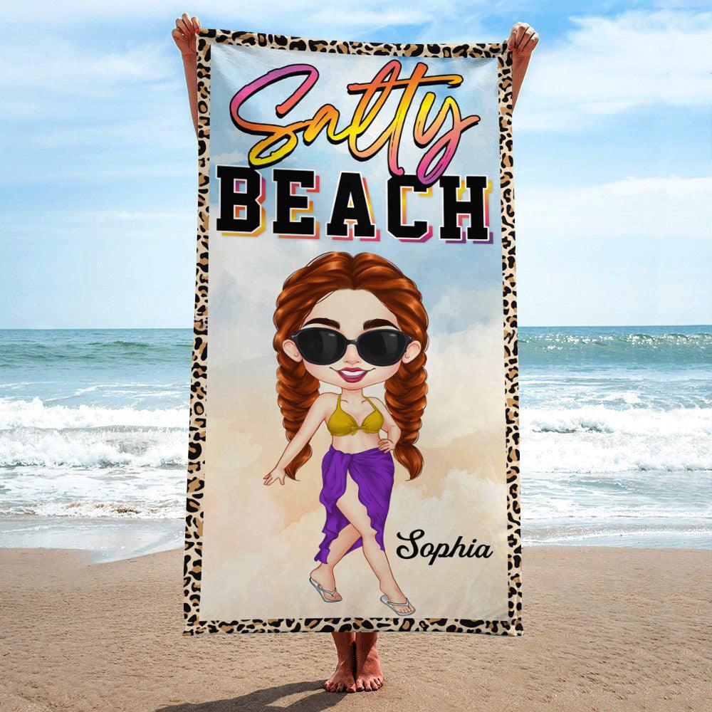 Personalized Salty Beach Summer Girl Beach Towel, Gift For Her - Extrabily