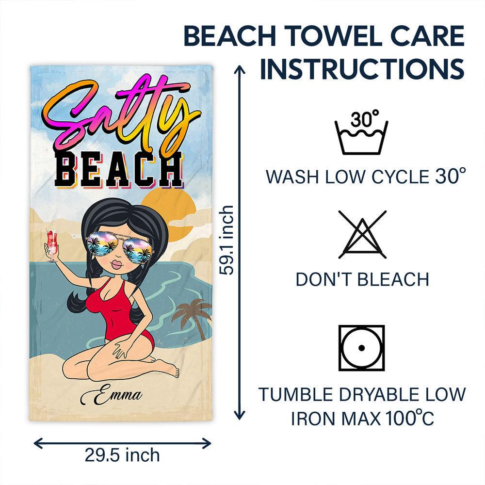 Personalized Salty Beach Summer Girl Beach Towel, Gift For Her - Extrabily