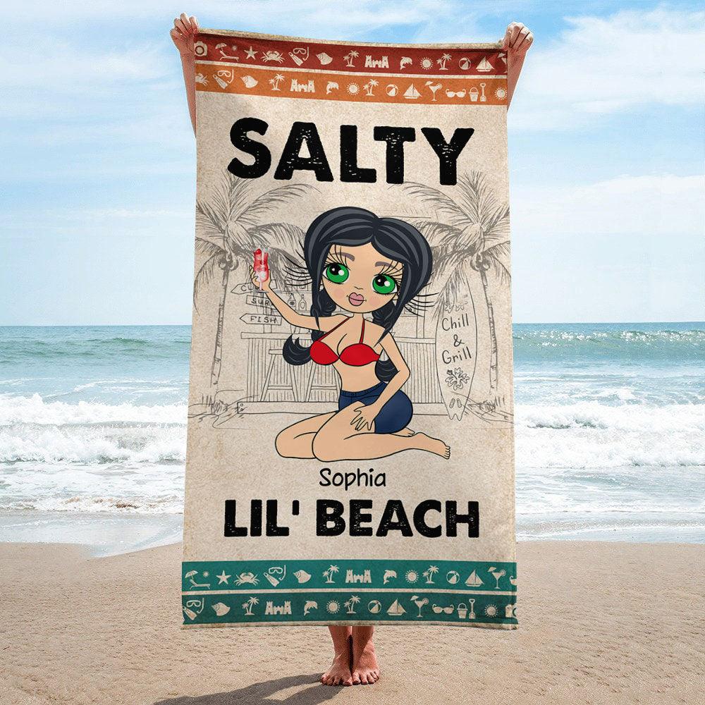 Personalized Salty Lil' Beach Funny Beach Towel, Gift For Her - Extrabily