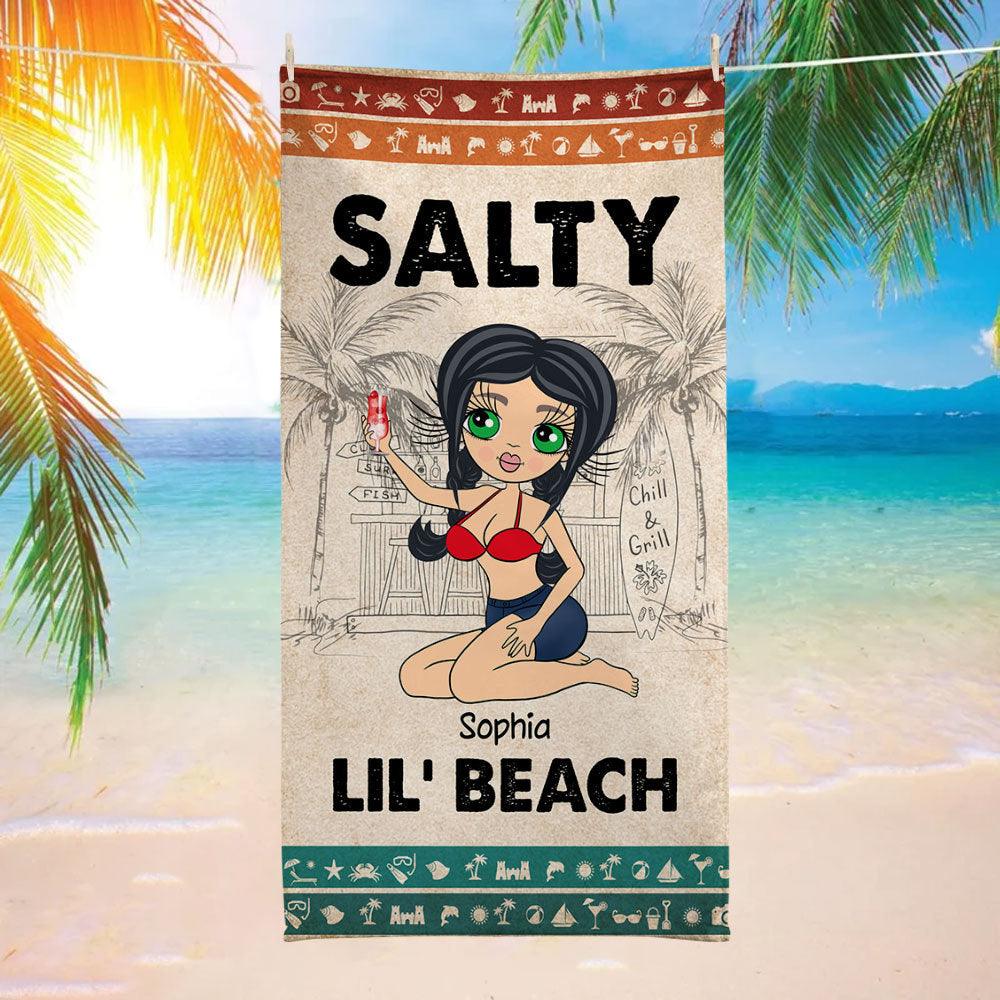 Personalized Salty Lil' Beach Funny Beach Towel, Gift For Her - Extrabily