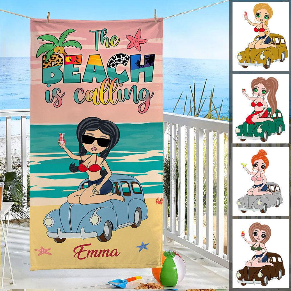 Personalized The Beach Is Calling Summer Beach Towel, Gift For Her - Extrabily