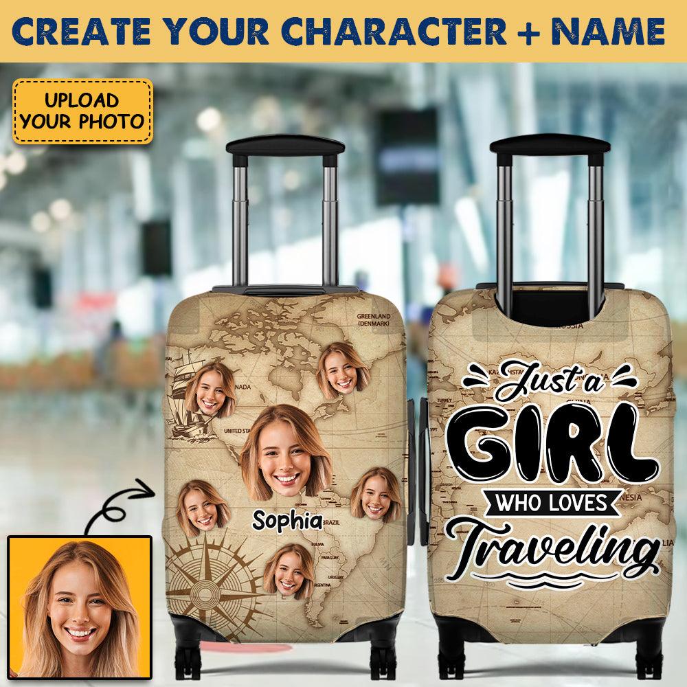Upload Your Photo Just a Girl Who Loves Traveling Luggage Cover, Gift For Her - Extrabily