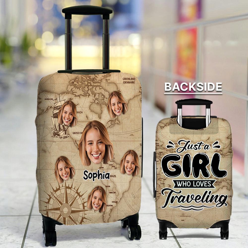 Upload Your Photo Just a Girl Who Loves Traveling Luggage Cover, Gift For Her - Extrabily