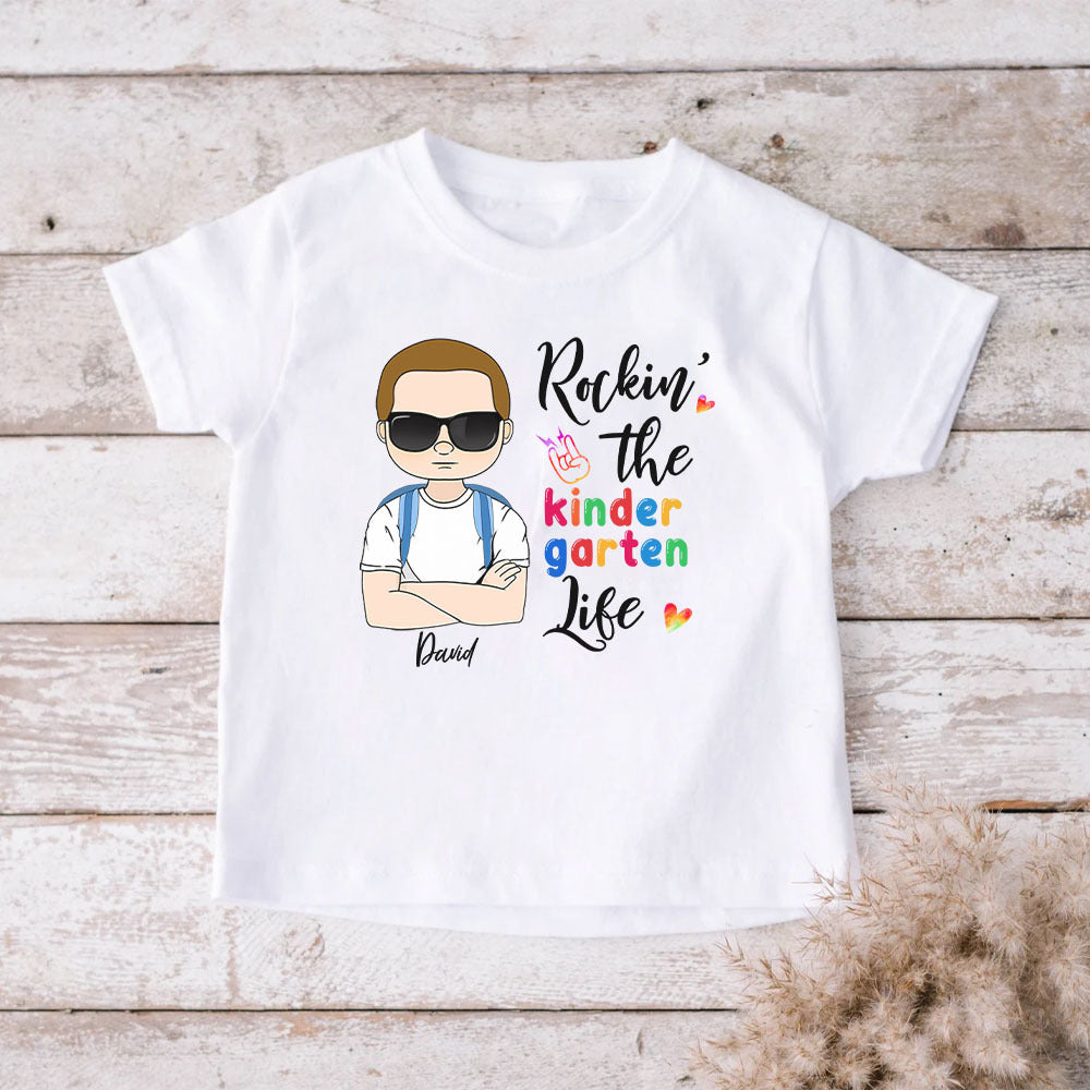 Rockin The Kindergarten Life Custom Kid Tshirt, Funny Gift For Kids On Back To School Day CustomCat